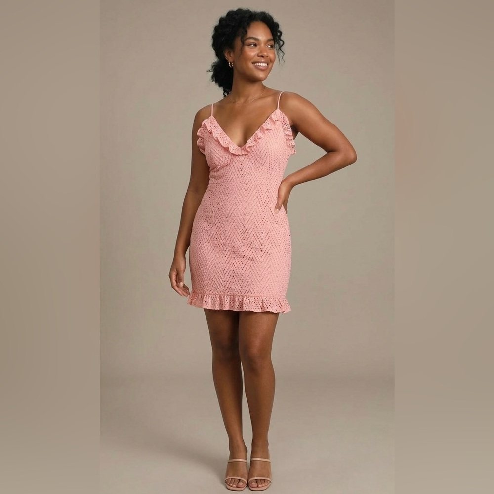 Free People x C/MEO Collective Sherbet Pink Embroidered Eyelet Dress NWT Large